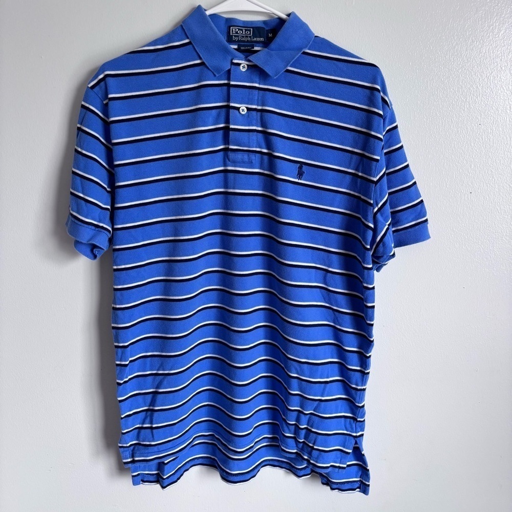 ⭐️⭐️⭐️Men’s Polo by Ralph Lauren baby blue navy striped polo size Medium